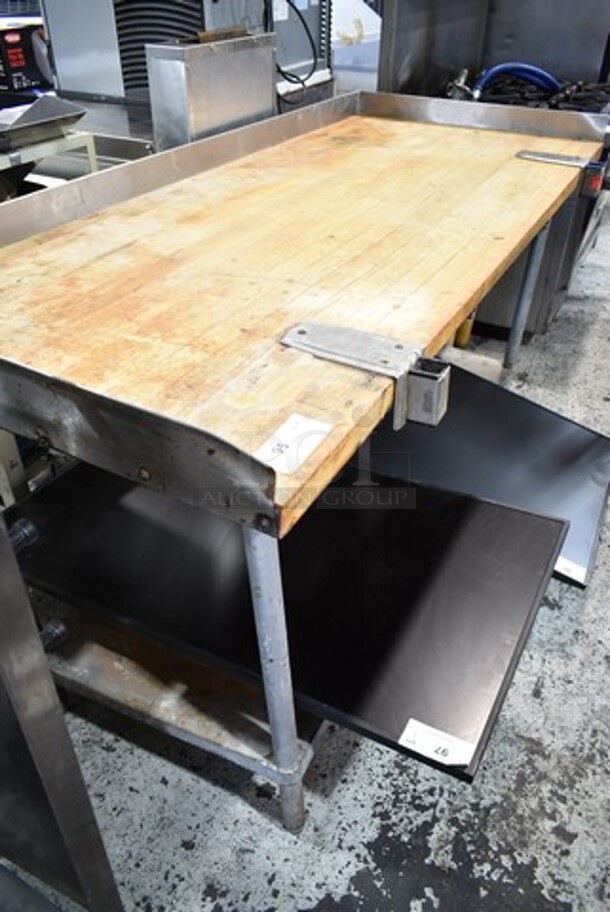 Butcher Block Table w/ Metal Under Shelf and 2 Commercial Can Openers.  - Image 2 of 4