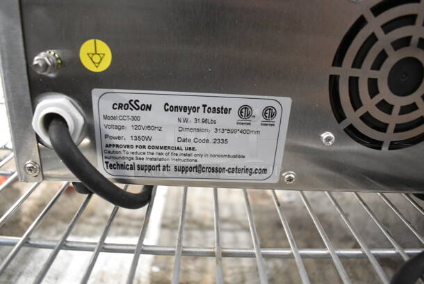 2023 Crosson CCT-300 Stainless Steel Commercial Countertop Conveyor Toaster. 120 Volts, 1 Phase. Tested and Working! - Image 6 of 6