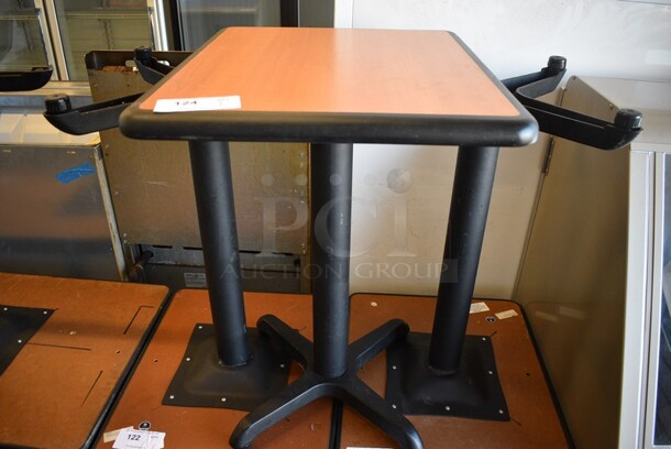 Wood Pattern Table w/ Black Metal Table Base. Stock Picture - Cosmetic Condition May Vary. 20x24x30.