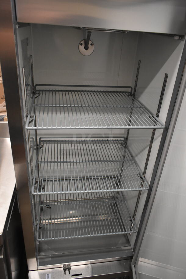 BRAND NEW SCRATCH AND DENT! 2024 Avantco 178A12FHC Stainless Steel Commercial Single Door Reach In Freezer w/ Poly Coated Racks. Tested and Powers On But Does Not Get Cold - Image 3 of 4