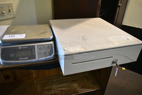 2 Various Items Including Metal Cash Drawer and San Jamar Escali Scale. 2 Times Your Bid! This Unit Was In Working Condition When the Restaurant Closed. (check in) 