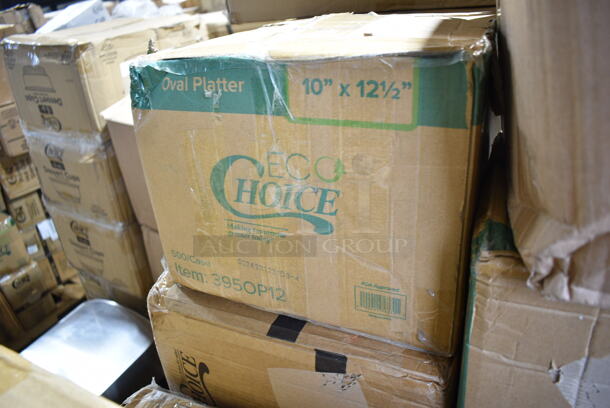 PALLET LOT of 35 BRAND NEW Boxes Including 2 Box 5001RT350N Lavex Natural Kraft Hardwound Paper Towel, 350 Feet / Roll - 12/Case, 3492424ANTWA Lancaster Table & Seating Square Industrial Solid Wood Live Edge Table Top with Antique Walnut Finish, Choice 9" x 6" x 3" Microwaveable 1-Compartment Black / Clear Plastic Hinged Container - 100/Case, C850 Sugar Sub Sitrrer, 395OP12 EcoChoice Compostable Sugarcane / Bagasse 10" x 12 1/2" Oval Platter - 500/Case, 128HD8BULK ChoiceHD 8 oz. Microwavable Translucent Plastic Deli Container - 480/Case, 394345XL Noble NexGen Powder-Free Disposable Black Hybrid 3 Mil Thick Gloves - Extra Large - 1000/Case, 433NHT101H Choice 1/6 Standard Size White "Thank You" Medium-Duty Plastic T-Shirt Bag - 1000/Case, 59448 Georgia Pacific Jumbo Bath Tissue Dispenser, 50010WRAPRIP Lavex 10 oz. Kraft Ripple Individually Wrapped Paper Hot Cup - 500/Case, 2 Box 395TO961PF EcoChoice 9" x 6" x 3" No PFAS Added Natural Bagasse Blend Take-Out Container - 200/Case, Fineline 15234M-FL Super Bowl Plus Clear Flat PET Plastic Lid for 24, 32, and 48 oz. Square Bowls - 300/Case, 351302090155 Cooking Performance Group 351302090155 4 3/4" Plate Caster with Brake for S24, S36, and S60 Series, 351302090156 Cooking Performance Group 351302090156 4 3/4" Plate Caster for S24, S36, and S60 Series, Choice Film and Foil Dispenser Cutter, 190FSL34 7 3/4" Floor Drain Strainer with 3/4" Depth, 600UDT2442 Regency 42" x 21" Stainless Steel Dish Table Undershelf for 4' Dish Tables. 35 Times Your Bid! - Image 7 of 12