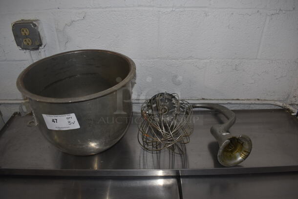 Hobart A200 Metal 20 Quart Mixing Bowl w/ 20 Quart Whisk Attachment and 20 Quart Dough Hook Attachment. Includes 16x14x11 - Image 1 of 7