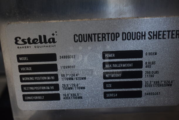 Estella 348DSC67 Commercial Stainless Steel Countertop Reversible Dough Sheeter. 110 Volts, 1 Phase. Tested and Working! - Image 8 of 8