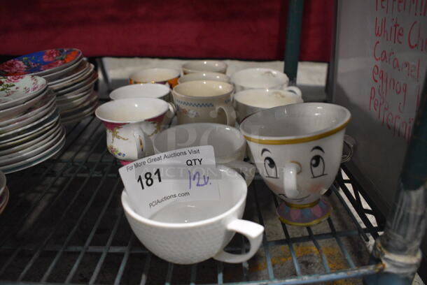 12 Various Ceramic Mugs. Includes 4.75x4x2.5. 12 Times Your Bid!