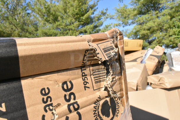 31 BRAND NEW Boxes Including 760IC08W Frozen Yogurt Cups Choice 8oz, 394325M Noble NexGen Powder-Free Disposable Blue Hybrid 3 Mil Thick Gloves M, 966UPWIDEB-500 OneUp by Choice White 2-Ply Wide Interfold 6 1/2" x 8 1/2" Dispenser Napkin - 6000/Case, 795PTOKFT3 Choice Kraft Microwavable Folded Paper #3 Take-Out Container 7 3/4" x 5 1/2" x 2 1/2", 150LFFBAG Carnival King 5" x 1" x 4" Large Kraft French Fry Bag - 2000/Case, 347TCL12 Choice 12 oz. Clear Disposable Plastic Tumbler - 500/Case, 128HD16COMBO Choice Heavy Duty 16 oz. Microwavable Translucent Plastic Deli Container and Lid Combo Pack - 240/Case, 127CH16F Choice 16 oz. Clear RPET Tall Hinged Deli Container - 200/Case, 2 Box 395RP07 EcoChoice Compostable Sugarcane / Bagasse 7" Plate - 1000/Case, 127CH08 Choice 8 oz. Clear RPET Tall Hinged Deli Container - 200/Case, 500CFT Lavex White C-Fold Standard Weight Towel - 2400/Case, 395TO881 EcoChoice 8" x 8" x 3" Compostable Sugarcane / Bagasse 1 Compartment Take-Out Box - 200/Case, 160TCPR83WH Choice 83" Round White Seamless 100% Spun Polyester Hemmed Cloth Table Cover, 347TCL12 Choice 12 oz. Clear Disposable Plastic Tumbler - 500/Case, Stolzle 3770002T Revolution 13 oz. White Wine Glass - 6/Pack, 182PB1824 Choice 18" x 24" Plastic Produce Bag on a Roll - 4/Case, 3 Box Fineline 3311-BK Platter Pleasers 9 1/4" Black Heavy-Duty Disposable Plastic Scalloped Serving Tongs - 24/Case. 31 Times Your Bid!  - Image 5 of 12