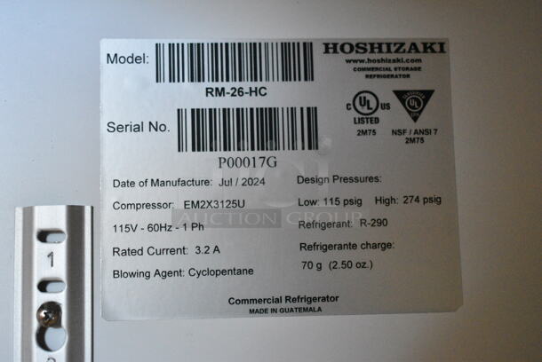 BRAND NEW SCRATCH AND DENT! 2024 Hoshizaki RM-26-HC metal Commercial Single Door Reach In Cooler Merchandiser. 115 Volts, 1 Phase. Tested and Working! - Image 4 of 4