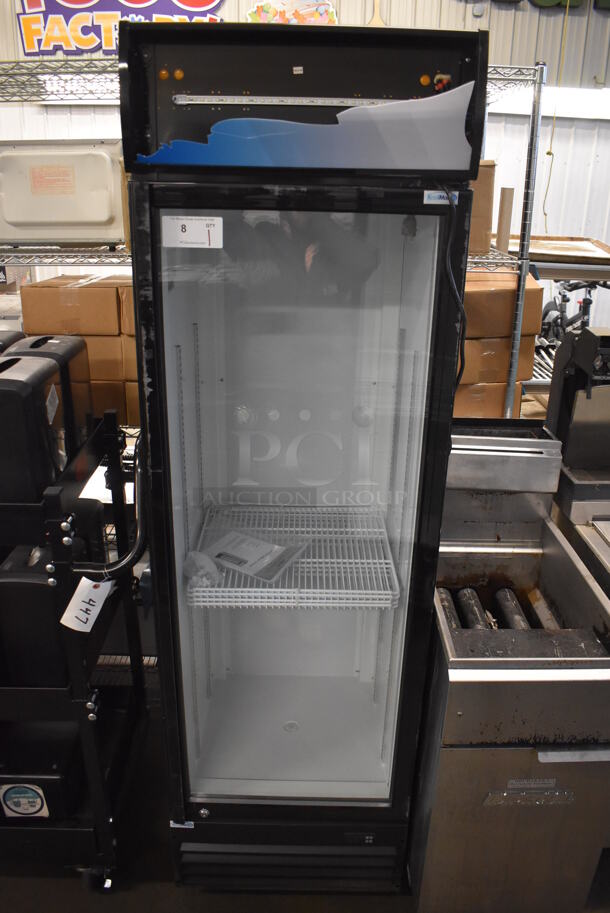 BRAND NEW SCRATCH AND DENT! KoolMore MDR-1GD-13C Metal Commercial Single Door Reach In Cooler Merchandiser w/ Poly Coated Racks. 115 Volts, 1 Phase. 23x24x78. Tested and Working! - Image 1 of 6