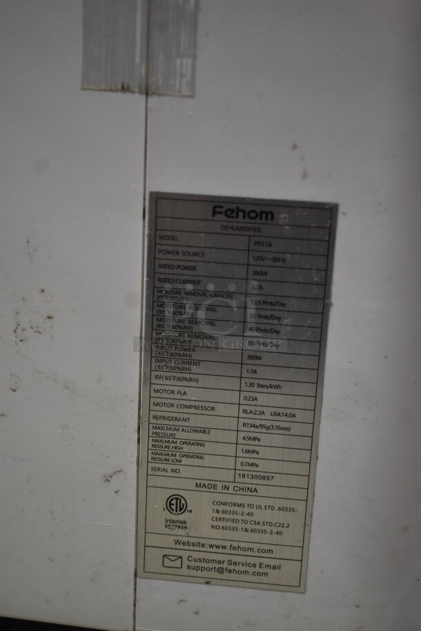 Fehom PD11A Dehumidifier. 120 Volts, 1 Phase.  - Image 5 of 5