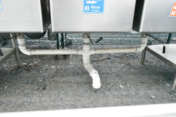 Stainless Steel Commercial 3 Bay Sink w/ Dual Drain Boards, Under Shelf, Faucet, Handles and Spray Nozzle Attachment. Bays 20x28x12. Drain Board 18x30 - Image 5 of 12