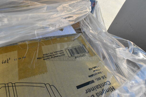 31 BRAND NEW Boxes Including 760IC08W Frozen Yogurt Cups Choice 8oz, 394325M Noble NexGen Powder-Free Disposable Blue Hybrid 3 Mil Thick Gloves M, 966UPWIDEB-500 OneUp by Choice White 2-Ply Wide Interfold 6 1/2" x 8 1/2" Dispenser Napkin - 6000/Case, 795PTOKFT3 Choice Kraft Microwavable Folded Paper #3 Take-Out Container 7 3/4" x 5 1/2" x 2 1/2", 150LFFBAG Carnival King 5" x 1" x 4" Large Kraft French Fry Bag - 2000/Case, 347TCL12 Choice 12 oz. Clear Disposable Plastic Tumbler - 500/Case, 128HD16COMBO Choice Heavy Duty 16 oz. Microwavable Translucent Plastic Deli Container and Lid Combo Pack - 240/Case, 127CH16F Choice 16 oz. Clear RPET Tall Hinged Deli Container - 200/Case, 2 Box 395RP07 EcoChoice Compostable Sugarcane / Bagasse 7" Plate - 1000/Case, 127CH08 Choice 8 oz. Clear RPET Tall Hinged Deli Container - 200/Case, 500CFT Lavex White C-Fold Standard Weight Towel - 2400/Case, 395TO881 EcoChoice 8" x 8" x 3" Compostable Sugarcane / Bagasse 1 Compartment Take-Out Box - 200/Case, 160TCPR83WH Choice 83" Round White Seamless 100% Spun Polyester Hemmed Cloth Table Cover, 347TCL12 Choice 12 oz. Clear Disposable Plastic Tumbler - 500/Case, Stolzle 3770002T Revolution 13 oz. White Wine Glass - 6/Pack, 182PB1824 Choice 18" x 24" Plastic Produce Bag on a Roll - 4/Case, 3 Box Fineline 3311-BK Platter Pleasers 9 1/4" Black Heavy-Duty Disposable Plastic Scalloped Serving Tongs - 24/Case. 31 Times Your Bid!  - Image 12 of 12