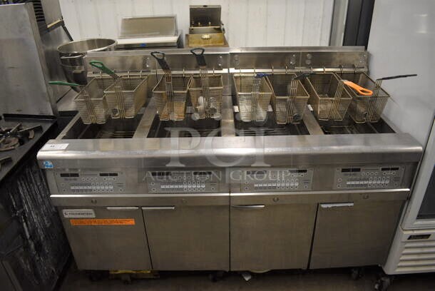2019 Frymaster Model 4FQG30U0ZQ3ZZNG Stainless Steel Commercial Floor Style 4 Bay Deep Fat Fryer w/ 8 Metal Fry Baskets on Commercial Casters. 63x30x48 