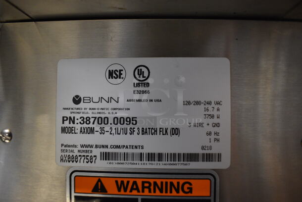 2018 Bunn Model AXIOM-35-2 Stainless Steel Commercial Countertop 2 Burner Coffee Machine. 120/208-240 Volts, 1 Phase. 8x18x23 - Image 4 of 6