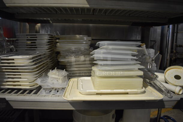 ALL ONE MONEY! Tier Lot of Various Poly Items Including Drop In Bin Lids and Trays