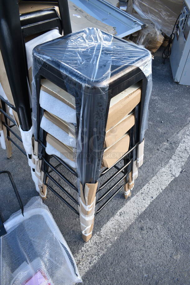 8 BRAND NEW SCRATCH AND DENT! Lancaster Table & Seating 164BMBKLSBKD Alloy Series Distressed Onyx Black Outdoor Backless Barstool w/ 4 Back Rest Attachments. 8 Times Your Bid! - Image 8 of 9