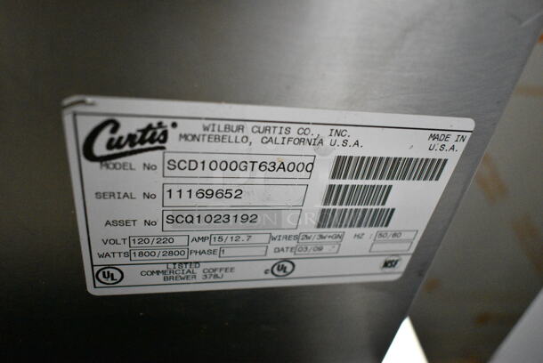Curtis SCD1000GT63A000 Stainless Steel Commercial Countertop Double Coffee Machine w/ Hot Water Dispenser. 120/220 Volts, 1 Phase.  - Image 4 of 4