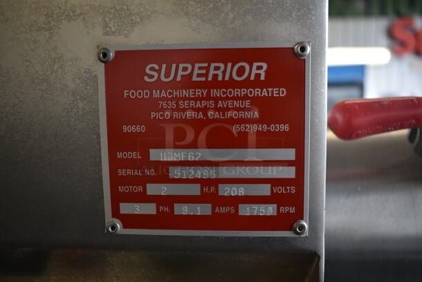 Superior HDMF62 Stainless Steel Commercial Floor Style Horizontal Tortilla Masa Extruder Feeder on Commercial Casters. 208 Volts, 3 Phase. - Image 5 of 7