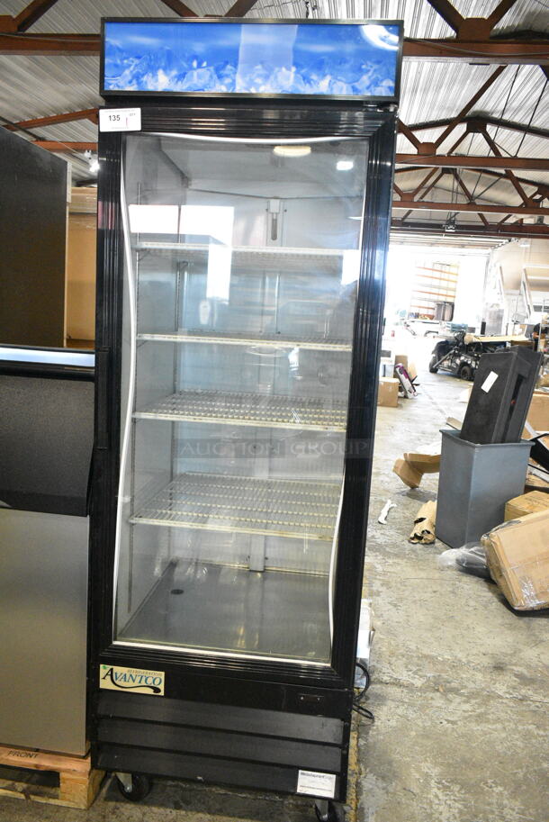 Avantco 178GDC23 Metal Commercial Single Door Reach In Cooler Merchandiser w/ Poly Coated Racks on Commercial Casters. 115 Volts, 1 Phase. Tested and Working! - Image 1 of 5