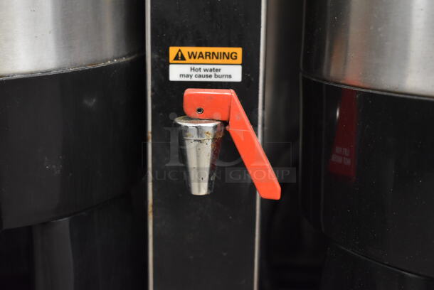 2014 Grindmaster P-430 Stainless Steel Commercial Countertop Dual Coffee Machine w/ Hot Water Dispenser, 2 Satellite Servers and 2 Metal Brew Baskets. 120/240 Volts, 1 Phase.  - Image 8 of 9