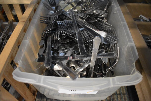 ALL ONE MONEY! Lot of Various Metal Silverware in Clear Poly Bin! 16x11x9 - Image 2 of 4