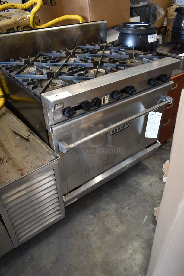 Hobart MGR360 Stainless Steel Commercial Natural Gas Powered 6 Burner Range w/ Oven.  - Image 1 of 7