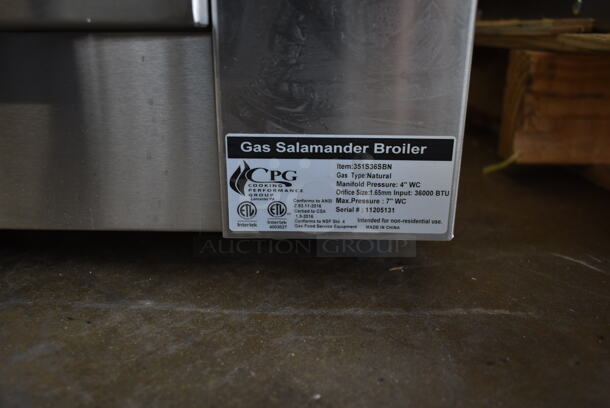 BRAND NEW SCRATCH AND DENT! Cooking Performance Group CPG 351S36SBN Stainless Steel Commercial Natural Gas Powered Salamander Broiler Cheese Melter. 36,000 BTU. - Image 4 of 4