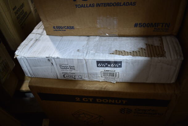 PALLET LOT of 20 BRAND NEW Boxes Including 2 Box 130D66UF Choice 6 1/2" x 6 1/4" Unprinted Plastic Deli Saddle Bag with Flip Top - 2000/Case, 500COLLAR Choice Printed Coffee Cup Sleeve, 795PTOWHT4 Choice 7 7/8 x 5 1/2" x 3 1/2" White Microwavable Folded Paper #4 Take-Out Container - 160/Case, 500CC9 Choice 9 oz. Clear PET Customizable Plastic Squat Cold Cup - 1000/Case, 127RD16BULK Choice 16 oz. Customizable Microwavable Translucent Round Deli Container - 500/Case, 2 Box 612W65 Choice Insulated Foil Sandwich Wrap Sheets 14" x 16" - 1000/Case, 600UT2472S Regency Adjustable Stainless Steel Work Table Undershelf for 24" x 72" Tables - 18 Gauge, 129MCS28B Choice 28 oz. Black Rectangular Microwavable Heavy Weight Container with Lid 8 3/4" x 6 1/4" x 1 3/4" - 150/Case, 5014046XXH Lavex Pro 45 Gallon 3 Mil 40" x 46" Low Density Heavy-Duty Industrial Contractor Black Trash Bag / Can Liner - 50/Case, 500MFTN Lavex Natural Brown Kraft M-Fold (Multifold) Towel - 4000/Case, 654358115 Boska Friends 16 1/2" Extra-Large Round Beech Wood Serving Board with Handle, 2 Count Donut Boxes, 5008W Choice 8 oz. Tall White Poly Paper Hot Cup - 1000/Case, 622KPT400 Regency 400 lb. Keg and Pail Truck KPT-400, 215PCGDCAP CaterGator Rotomolded Extreme Outdoor Cooler / Ice Chest Drain Cap, AP241029 All Points 24-1029 10 1/2" Cast Iron Front Top Range Burner, 612FL4OZCO Choice 4 oz. Round Foil Ramekin Cup with Board Lid - 500/Case, Axe Handle. 20 Times Your Bid! - Image 9 of 12