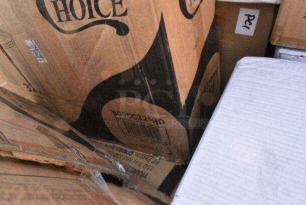 26 BRAND NEW Boxes Including 2 Box 795PLAKFT4 EcoChoice 7 7/8" x 5 1/2" x 3 1/2" Kraft PLA Lined Compostable #4 Take-Out Container - 160/Case, 127P400C 4 oz. Clear Plastic Souffle Cup / Portion Cup, 500CC32P Choice Clear PET Plastic Cold Cup - 32 oz. - 500/Case, 500CC32PHD Choice Heavy Duty 32 oz. Pedestal Heavy Weight Clear PET Plastic Cold Cup - 500/Case, 2 Box 760SOUP8KPA Choice 8 oz. Kraft Poly-Coated Paper Food Cup with Vented Paper Lid - 250/Case, 130WBKFORKH Choice Black Heavy Weight Wrapped Plastic Fork - 1000/Case, 127P400C Choice 4 oz. Clear Plastic Souffle Cup / Portion Cup - 2500/Case, 966TALLFLDN Choice Kraft Natural Tall-Fold 6" x 13" Dispenser Napkin - 8000/Case, 760SOUP3KPA Choice 32 oz. Kraft Poly-Coated Paper Food Cup with Vented Paper Lid, 433NHT101 Choice 1/6 Standard Size White "Thank You" Standard-Duty Plastic T-Shirt Bag - 700/Case, 130BKFKSX500 Choice Black Extra Heavy Weight Wrapped Plastic Cutlery Pack - 500/Case, 130WBKFORKH Choice Black Heavy Weight Wrapped Plastic Fork - 1000/Case, 128HD8COMBO Choice Heavy Duty 8 oz. Microwavable Translucent Plastic Deli Container and Lid Combo Pack, 130WHSPOONWX Choice White Extra Heavy Weight Wrapped Plastic Teaspoon - 1000/Case. 26 Times Your Bid!  - Image 7 of 12