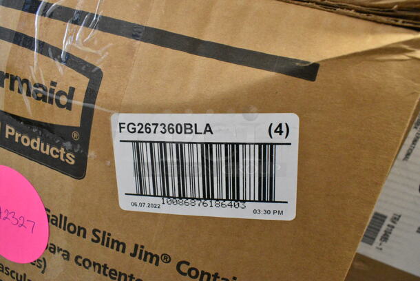 3 Boxes of 4 BRAND NEW SCRATCH AND DENT! Items; 1 Box Rubbermaid FG267360BLA Slim Jim Black Drop Shot Rectangular Trash Can Lid, 2 Box Rubbermaid FG267360GRAY Slim Jim Gray Drop Shot Rectangular Trash Can Lid. 3 Times Your Bid!  - Image 3 of 5