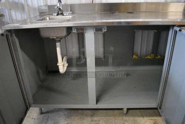 Duke Model SUBPS-72-LM Stainless Steel Commercial Counter w/ Sink Bay, Faucet, Handle, 3 Wood Pattern Doors and Backsplash. 72x30x40 - Image 6 of 7