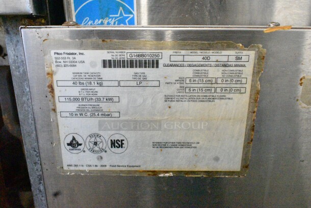 2016 Pitco Frialator 40D Stainless Steel Commercial Floor Style Propane Gas Powered Deep Fat Fryer on Commercial Casters. 115,000 BTU.  - Image 6 of 6