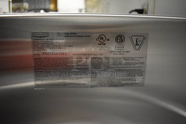 Templeton AFA-GMW-002 Stainless Steel Commercial Countertop Microwave Oven. 120 Volts, 1 Phase. 20.5x17x12. Item Was in Working Condition on Last Day of Business. (kitchen) - Image 7 of 7