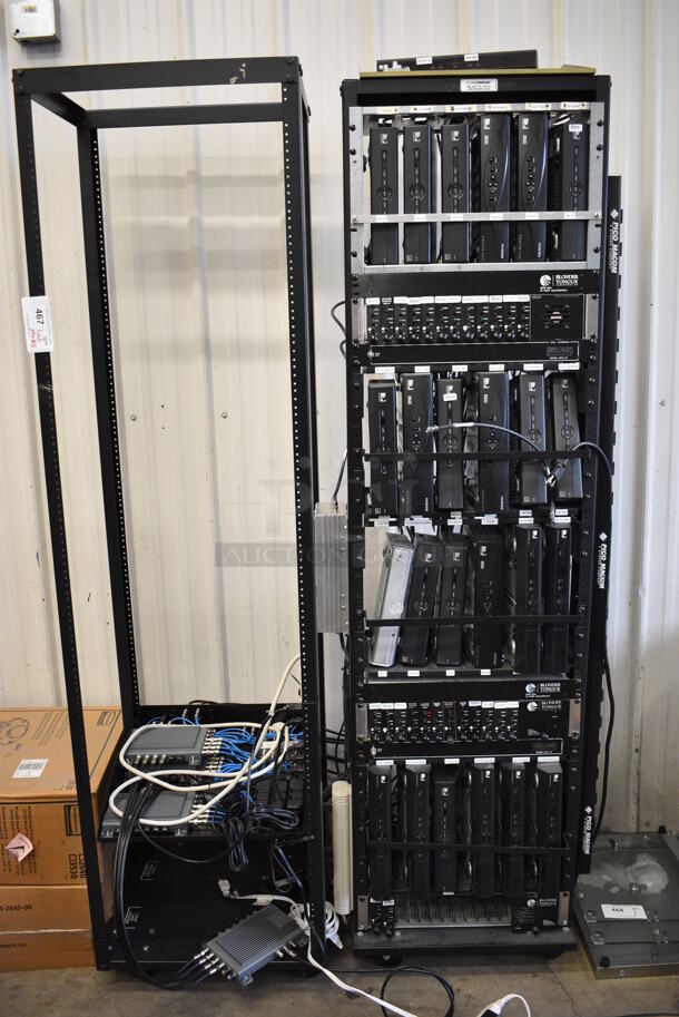 ALL ONE MONEY! Lot of 2 Racks Including Directv and Blonder Tongue Units. 20x18x76, 21x18x77