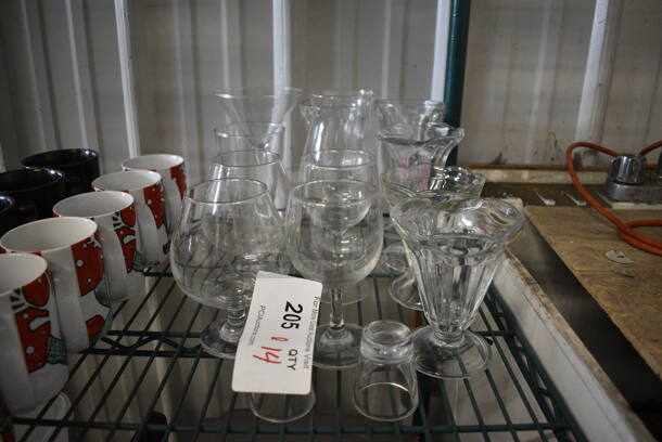 14 Various Glasses Including Dessert Glasses and Wine Glasses. 14 Times Your Bid!