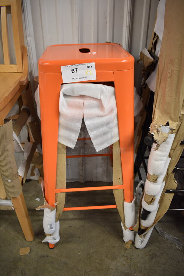 2 BRAND NEW SCRATCH AND DENT! Lancaster Table & Seating 164BMBKLSORN Alloy Series Amber Orange Outdoor Backless Barstool. 2 Times Your Bid! - Image 2 of 5