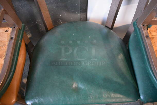 4 Brown Metal Dining Chairs w/ Green Seat Cushion. 17x16x32. 4 Times Your Bid! - Image 3 of 3