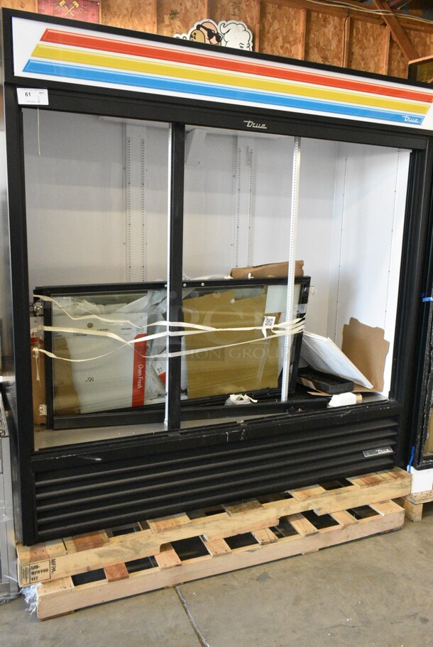 BRAND NEW SCRATCH AND DENT! 2024 True GDM-69-HC-LD 78 1/8" Black Refrigerated Sliding Glass Door Merchandiser with LED Lighting. 115 Volts, 1 Phase. Tested and Working! - Image 1 of 7