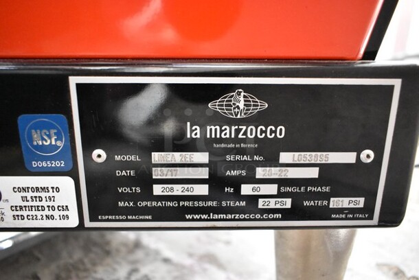 2017 La Marzocco LINEA 2EE Stainless Steel Commercial Countertop 2 Group Espresso Machine w/ 2 Portafilters and Steam Wand. 208-240 Volts.  - Image 5 of 5