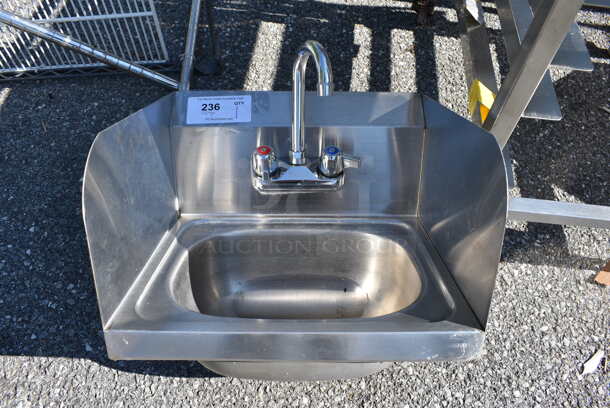 Stainless Steel Commercial Single Bay Sink w/ Faucet, Handles and Side Splash Guards. 16x15x17