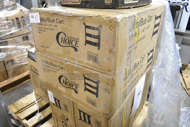 2 BRAND NEW SCRATCH AND DENT! Choice 109CARTBLGBK Black Utility / Bussing Cart with Three Shelves - 42" x 20". 2 Times Your Bid!  - Image 2 of 4