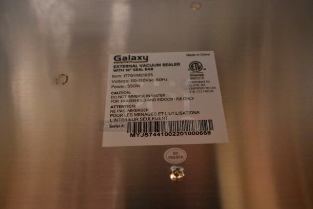 BRAND NEW SCRATCH AND DENT! Galaxy 177GVME16SS Vacuum Packaging Machine with 16" Seal Bar, Roll Cutter and Dual Piston Pump. 120 Volts, 1 Phase. Tested and Working! - Image 7 of 7