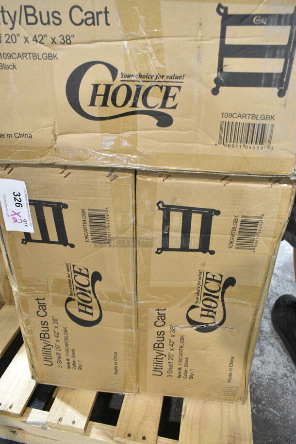 2 BRAND NEW SCRATCH AND DENT! Choice 109CARTBLGBK Black Utility / Bussing Cart with Three Shelves - 42" x 20". 2 Times Your Bid!  - Image 2 of 4