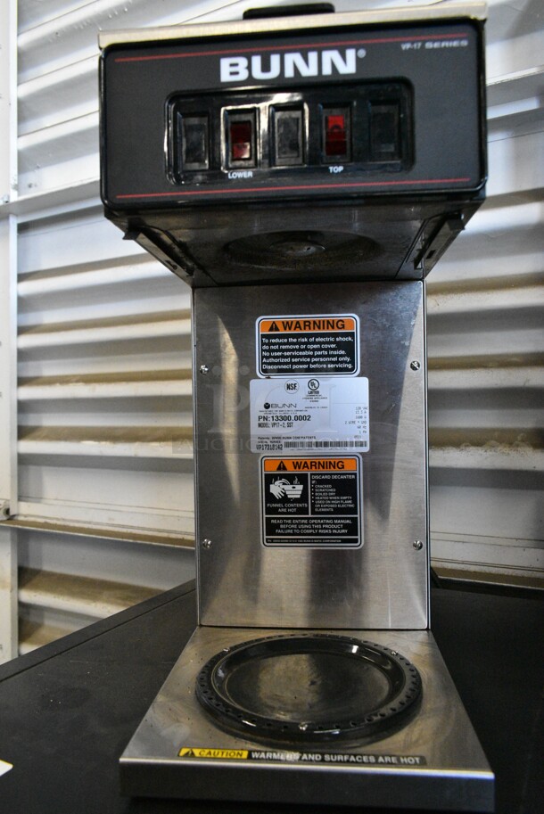 2021 Bunn VP17-2 Stainless Steel Commercial 2 Burner Coffee Machine w/ Poly Brew Basket. 120 Volts, 1 Phase.  - Image 4 of 7
