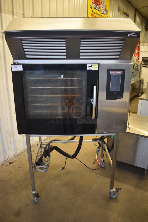 LATE MODEL! Blodgett BLCT-62 H / CPE 2.06 Stainless Steel Commercial Electric Powered Combi Oven w/ Hoodini Hood on Commercial Casters. 208 Volts, 3 Phase. 44x41x84