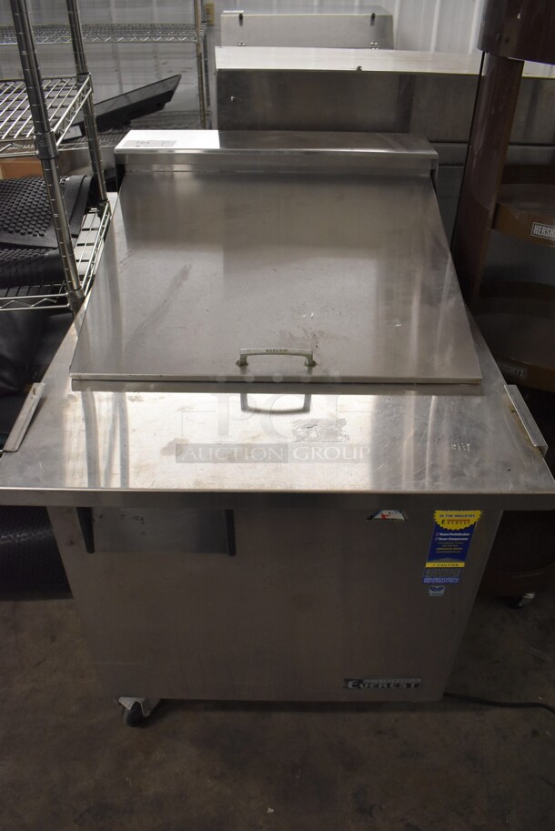 Everest EPBR-1 Stainless Steel Commercial Sandwich Salad Prep Table Bain Marie Mega Top on Commercial Casters. 115 Volts, 1 Phase. 28x35x40. Tested and Working!