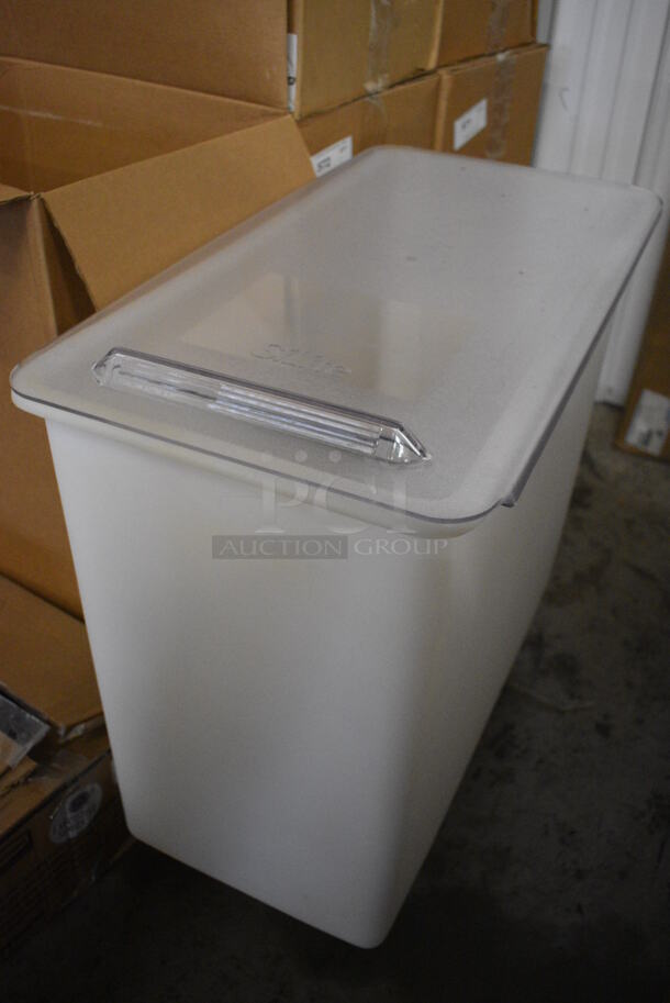 BRAND NEW IN BOX! SiLite White and Clear Poly Ingredient Bins on Commercial Casters. 15.5x29x29 - Image 2 of 5