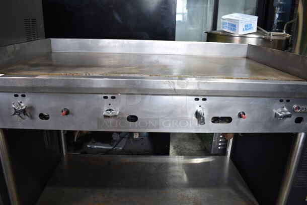 Jade Stainless Steel Commercial Natural Gas Powered Flat Top Griddle w/ Under Shelf - Image 2 of 5