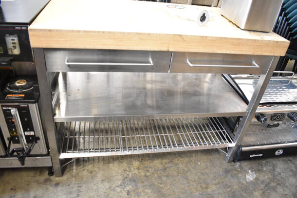 Butcher Block Table w/ 2 Drawers and Under Shelf.  - Image 1 of 4