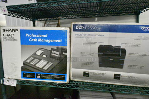 2 Various Items IN ORIGINAL BOX Including Sharp XE-A407 Cash Register and Brother DCP-L2550 Printer. 2 Times Your Bid! 