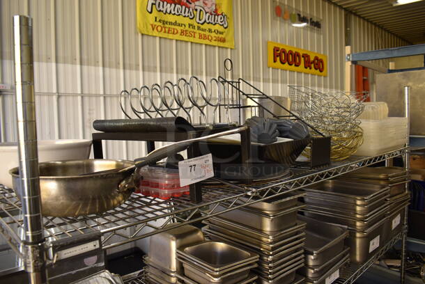 ALL ONE MONEY! Tier Lot of Various Items Including Wire Baskets, Poly 1/9 Size Drop In Bins and Metal Stand